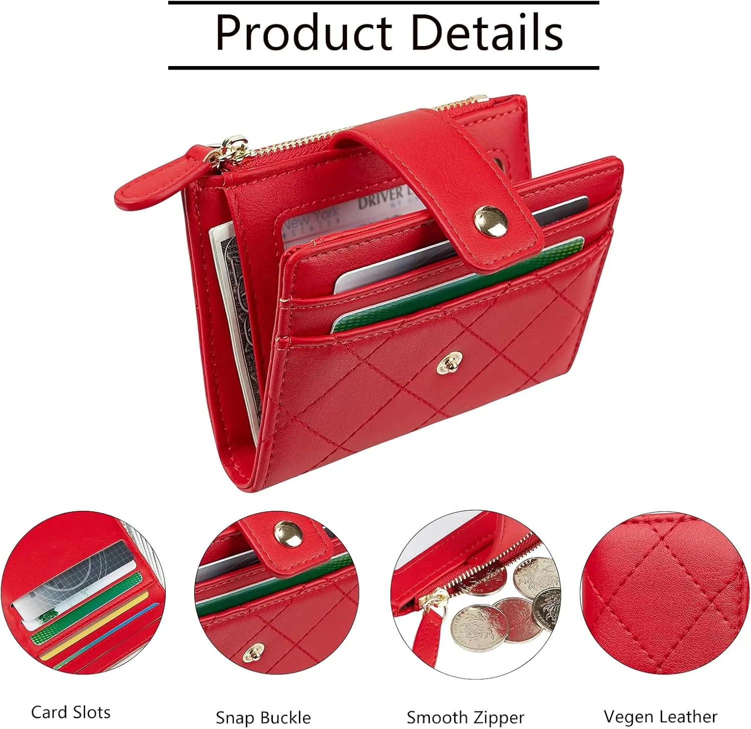 Small Wallet for Women Leather Card Holder Bifold Compact Wallets Purse With Zipper Coin Pocket