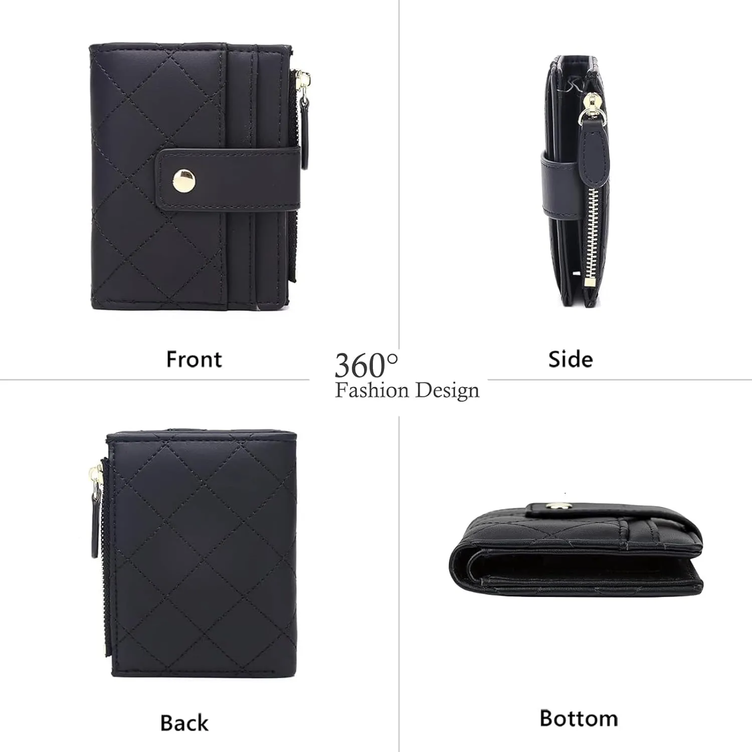 Small Wallet for Women Leather Card Holder Bifold Compact Wallets Purse With Zipper Coin Pocket