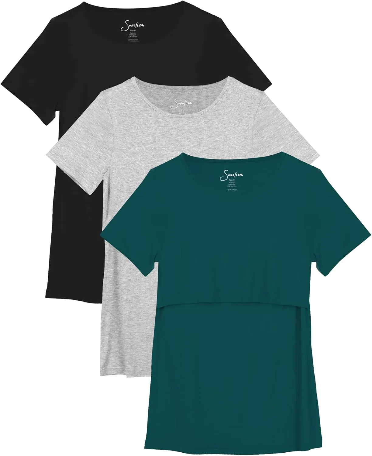 Sosolism 3 Pack Nursing Top Summer Short Sleeve Breastfeeding Shirts for Women Casual Round Neck Pumping Tshirts