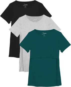 Sosolism 3 Pack Nursing Top Summer Short Sleeve Breastfeeding Shirts for Women Casual Round Neck Pumping Tshirts