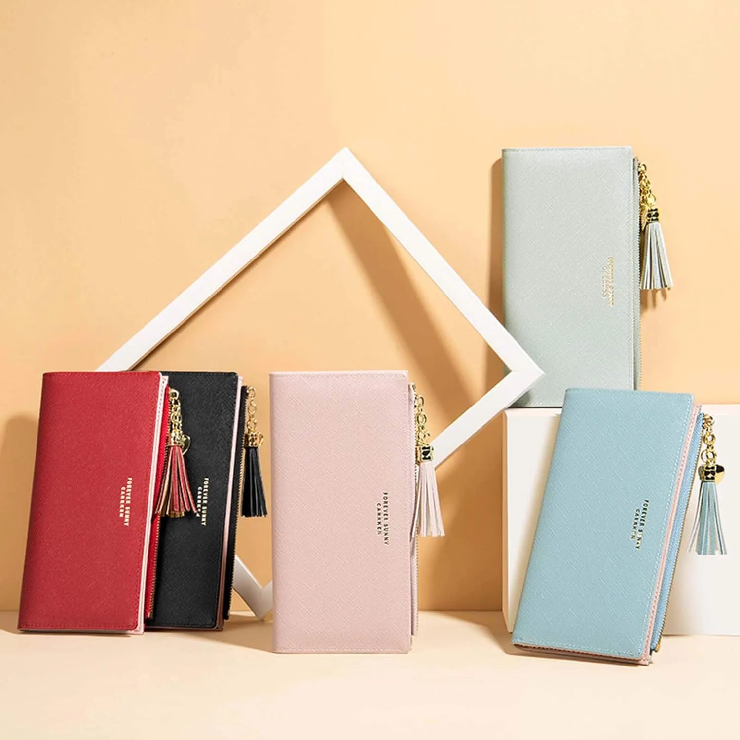 SUMGOGO Slim Wallet for Women Long Tassel Zipper Clutch Purse Handbag Card Case Wallet, Pink, LARGE, Minimalist
