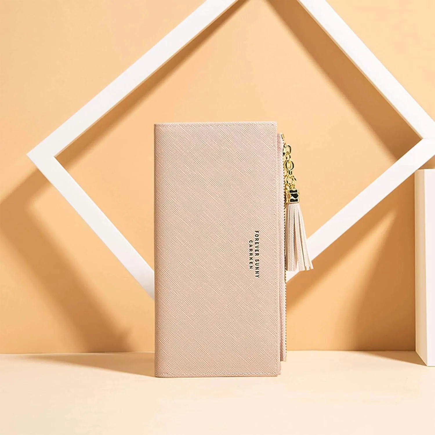 SUMGOGO Slim Wallet for Women Long Tassel Zipper Clutch Purse Handbag Card Case Wallet, Pink, LARGE, Minimalist