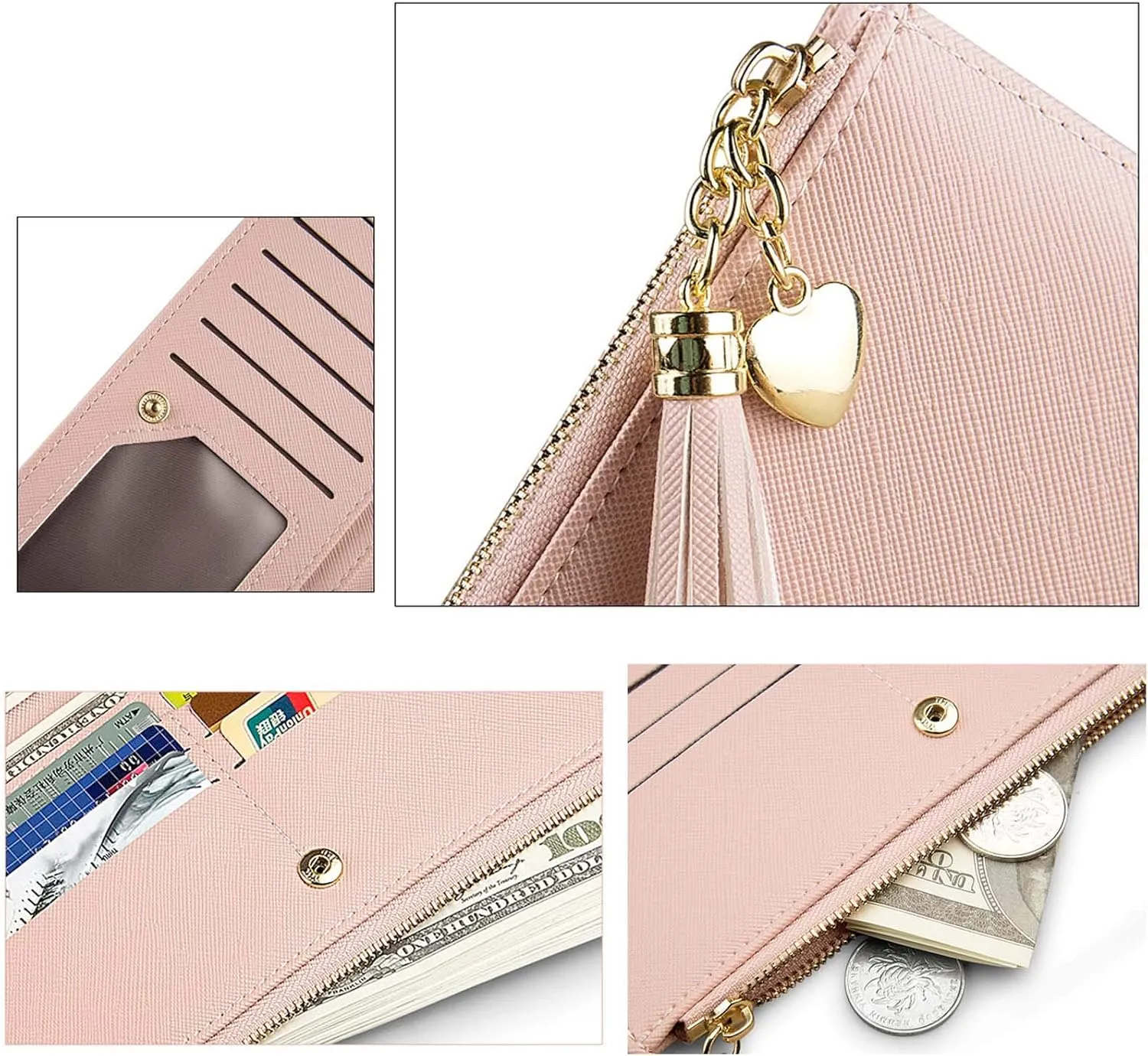 SUMGOGO Slim Wallet for Women Long Tassel Zipper Clutch Purse Handbag Card Case Wallet, Red, LARGE, Minimalist