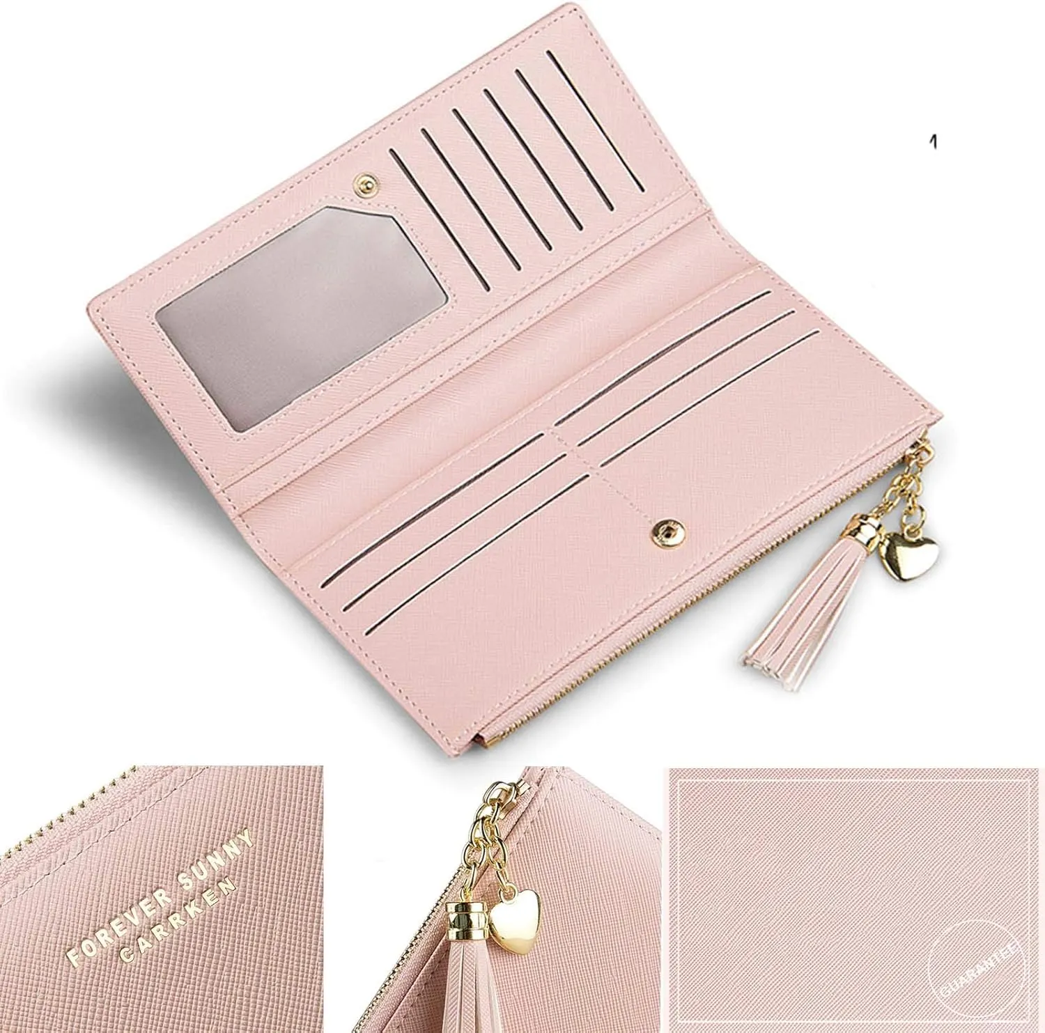 SUMGOGO Slim Wallet for Women Long Tassel Zipper Clutch Purse Handbag Card Case Wallet, Red, LARGE, Minimalist