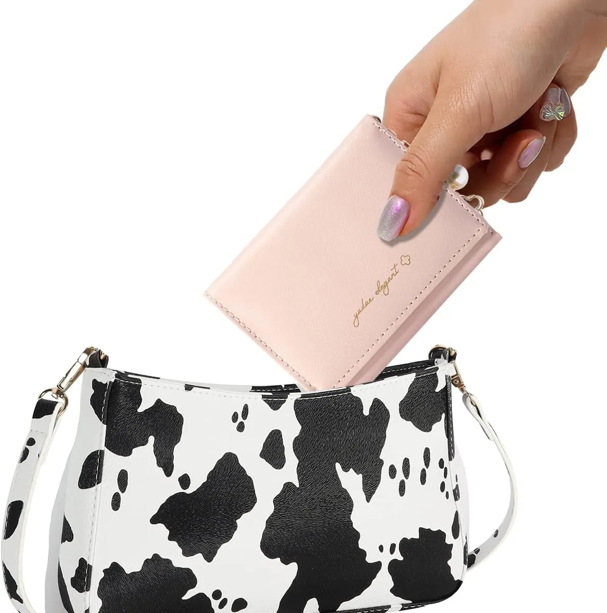 Sunwel Fashion Girls Small Wallet Cute Wallet with Pearl Chain Cash Credit Card Holder ID Window for Women, 310PINK, small, Trifold