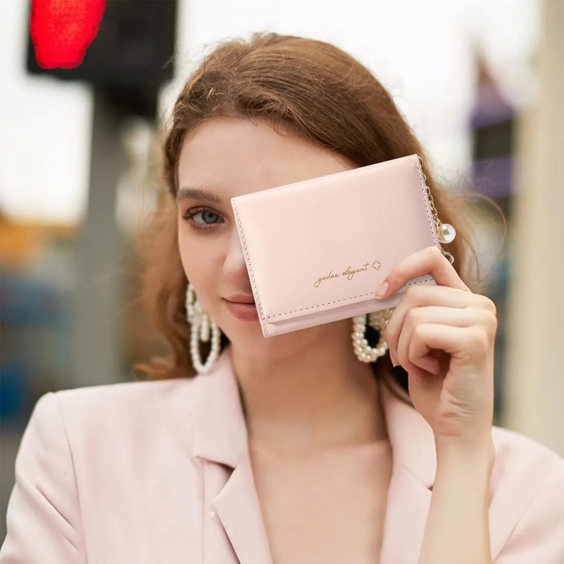Sunwel Fashion Girls Small Wallet Cute Wallet with Pearl Chain Cash Credit Card Holder ID Window for Women, 310PINK, small, Trifold