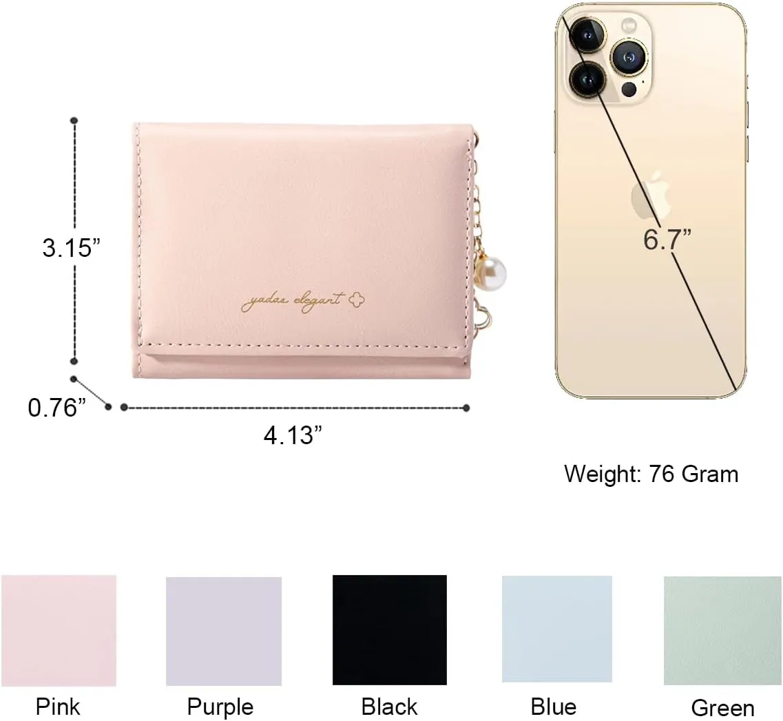 Sunwel Fashion Girls Small Wallet Cute Wallet with Pearl Chain Cash Credit Card Holder ID Window for Women, 310PINK, small, Trifold