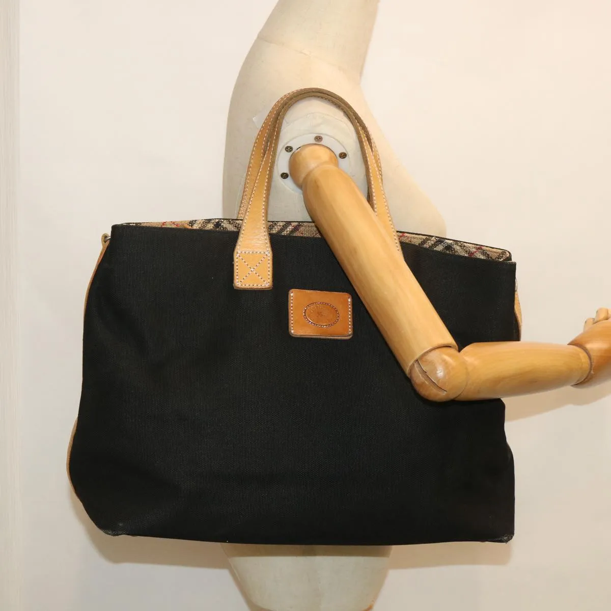 Trendy Inspired Burberryss Blue Label Tote Bag Canvas Black Auth Bs9105