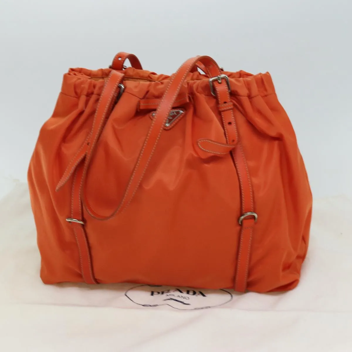Trendy Inspired Prada Tote Bag Nylon Orange Auth 75692